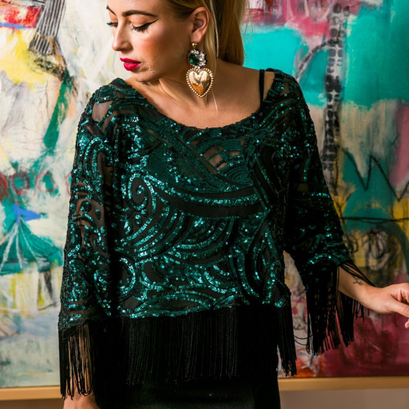 Emerald City Sequin Fringe Top image