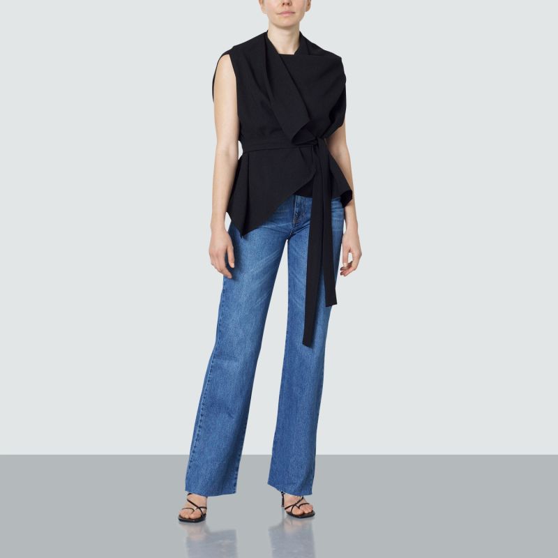 Lincoln Asymmetric Black Linen Effect Wrap Top image