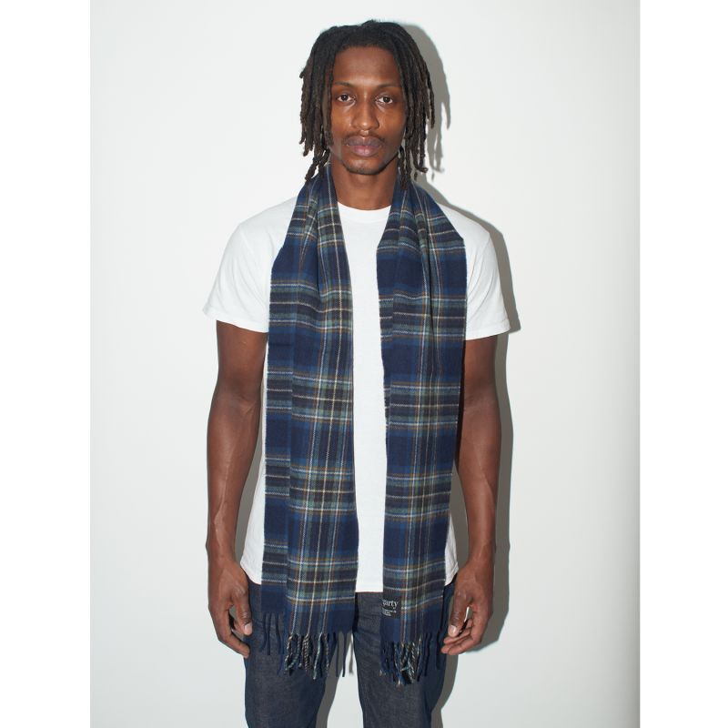 Tan Check Blue Tartan Lambswool Scarf Mens image