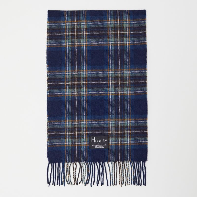 Tan Check Blue Tartan Lambswool Scarf Mens image