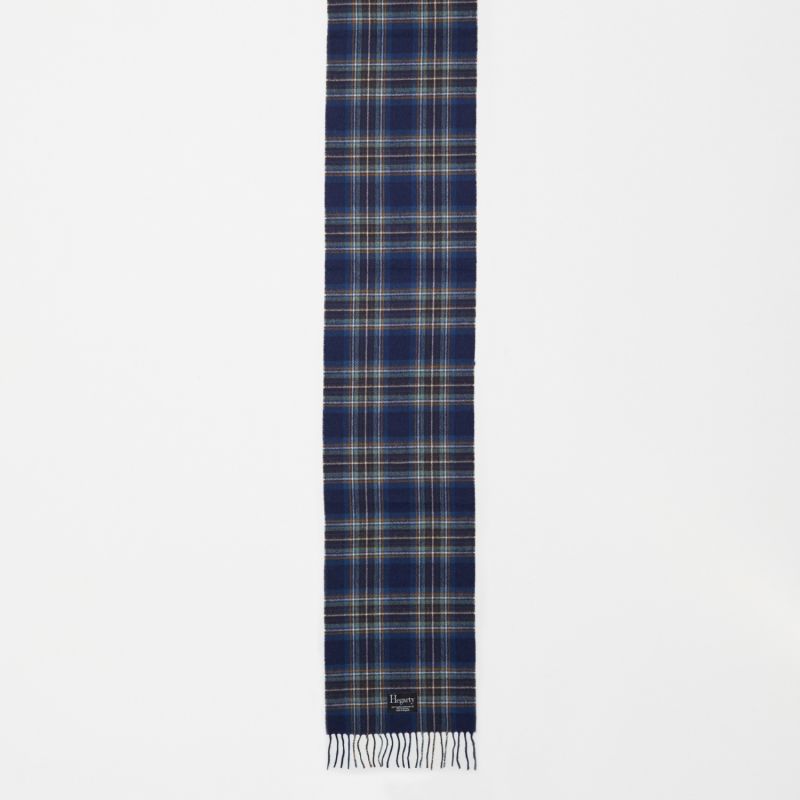 Tan Check Blue Tartan Lambswool Scarf Mens image