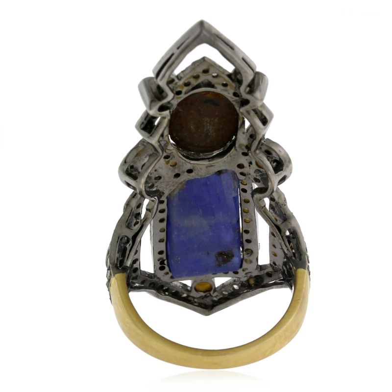 Tanzanite & Doublet Opal Knuckle Ring With Pave Diamonds In 18K Gold & Silver image