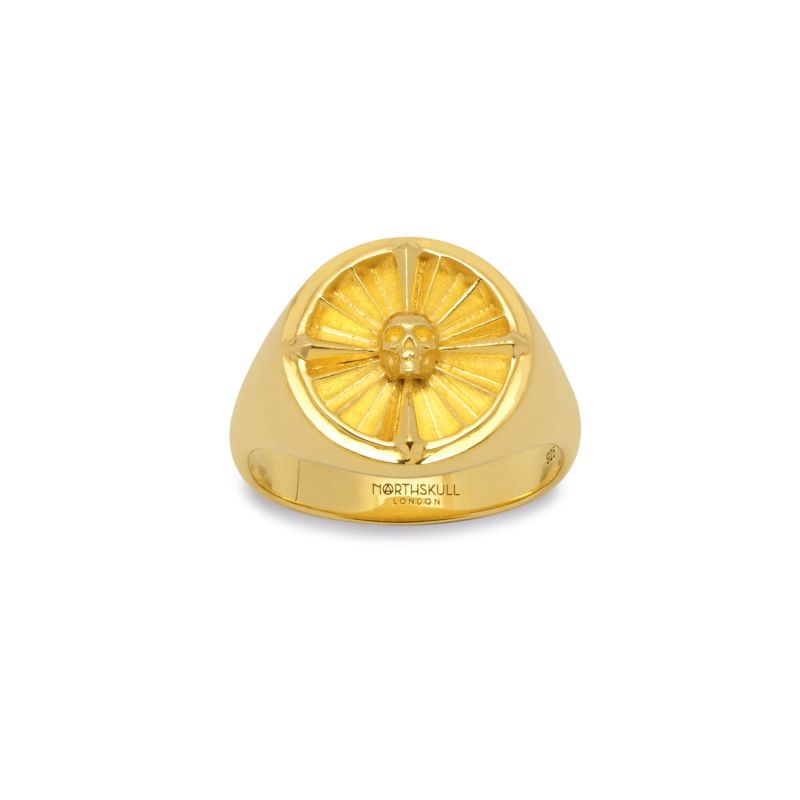 Atticus Skull Compass Pinky Ring In Gold image