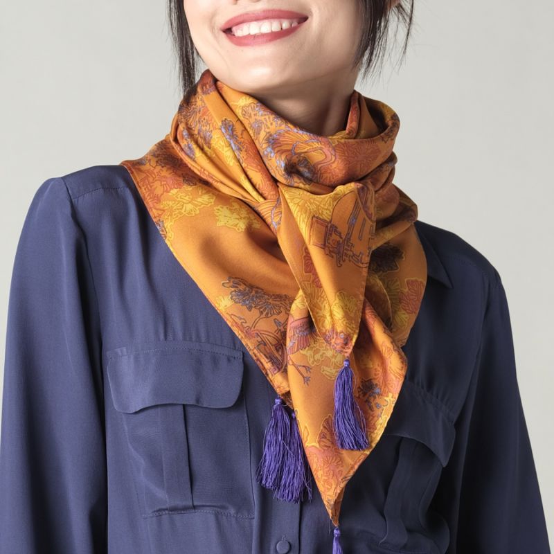 Tassel Silk Scarf - Shou Flame image