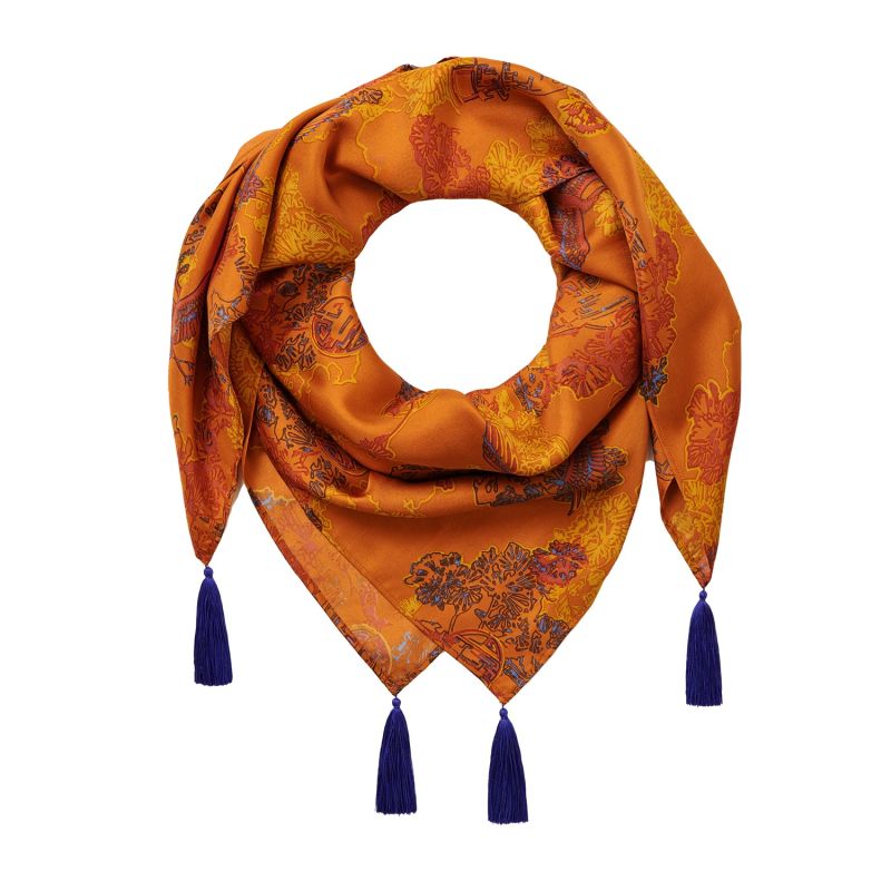 Tassel Silk Scarf - Shou Flame image