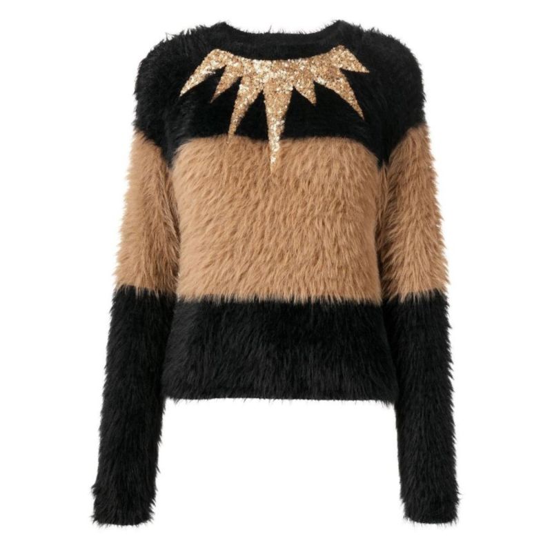 Fuzzy Stripe Sequin Sweater - Black/Brown image