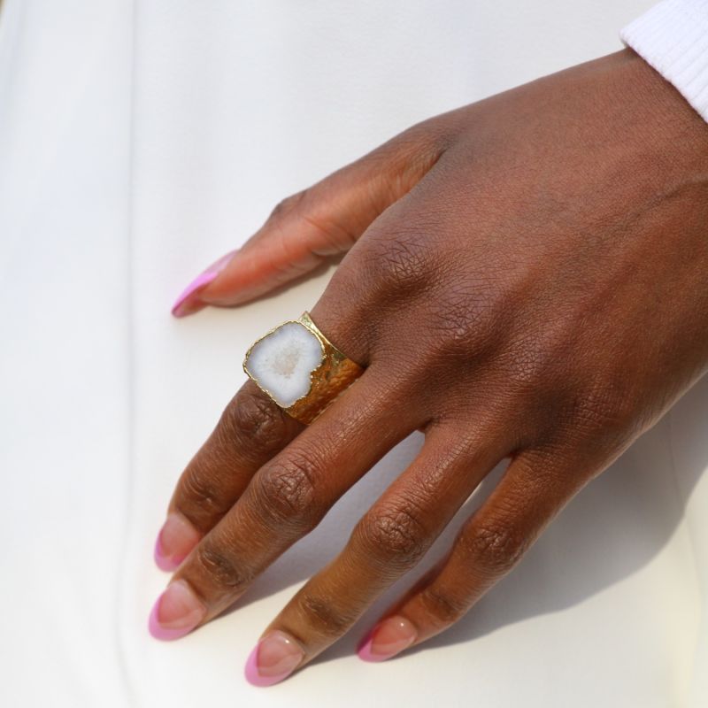 Natural White Mega Gemstone Gold Statement Ring image