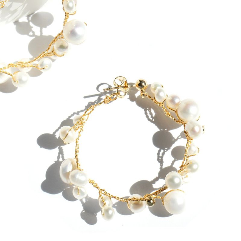 Soft Rime Freshwater Pearl Hoop Earrings image