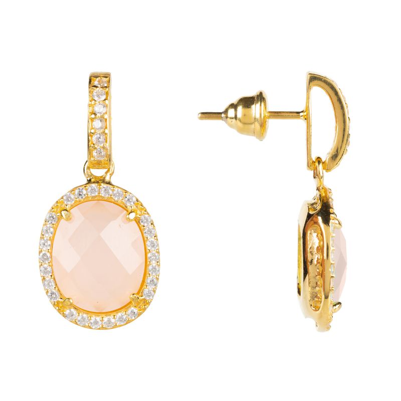 Beatrice Oval Gemstone Drop Earrings Gold Rose Quartz image