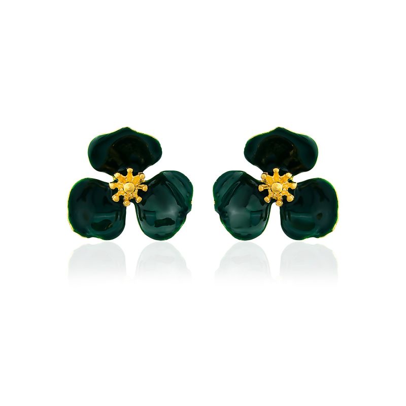 Dark Green Bloom Flower Earrings image