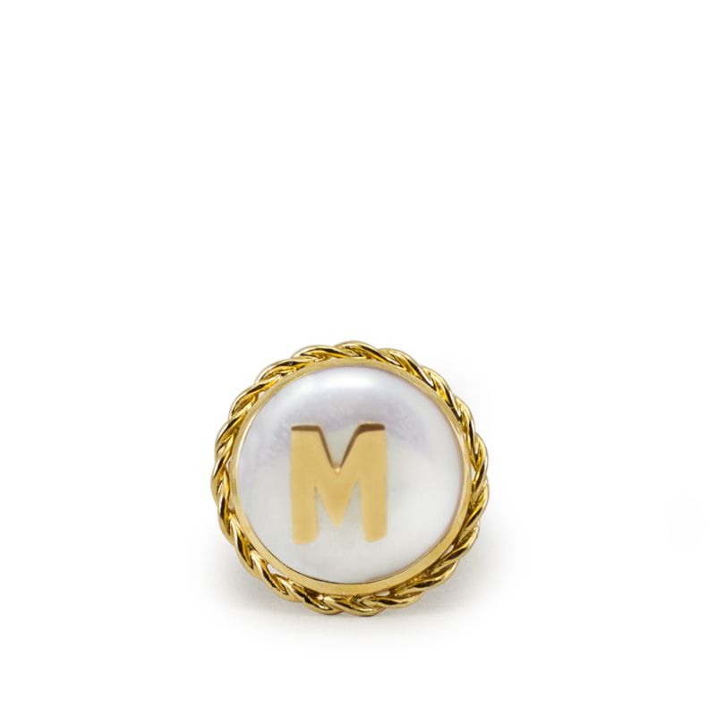 Moonglow Gold-Plated Initial M Pearl Ring image