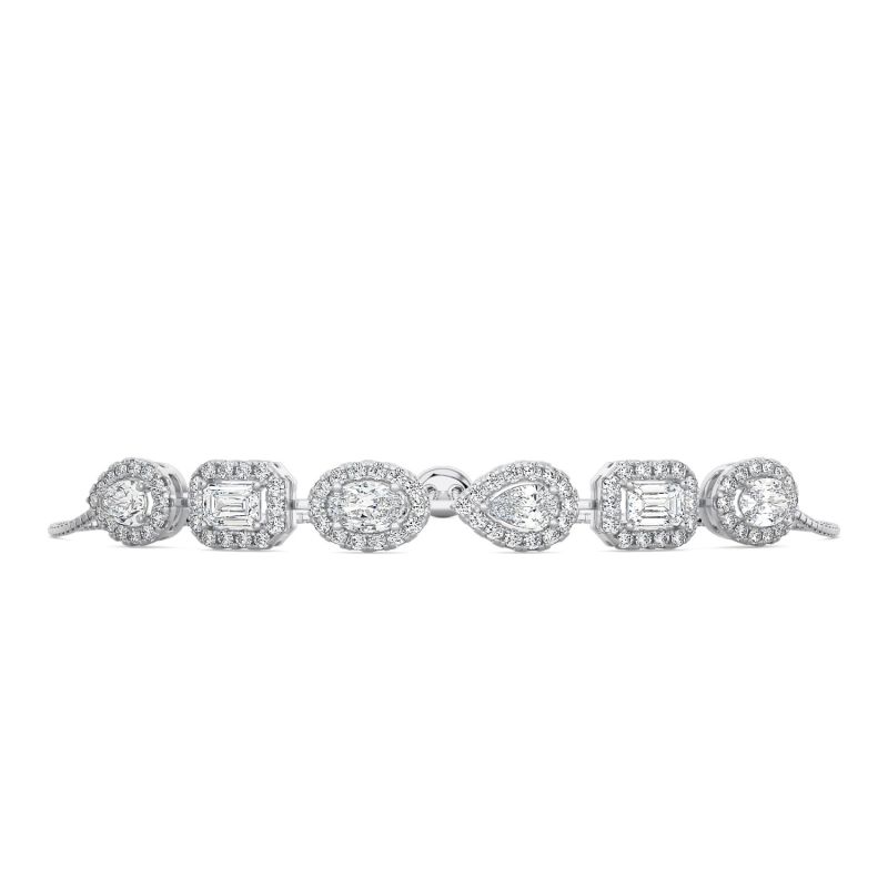 Oval-Emerald Cut Halo Diamond Bolo-Chain Bracelet image