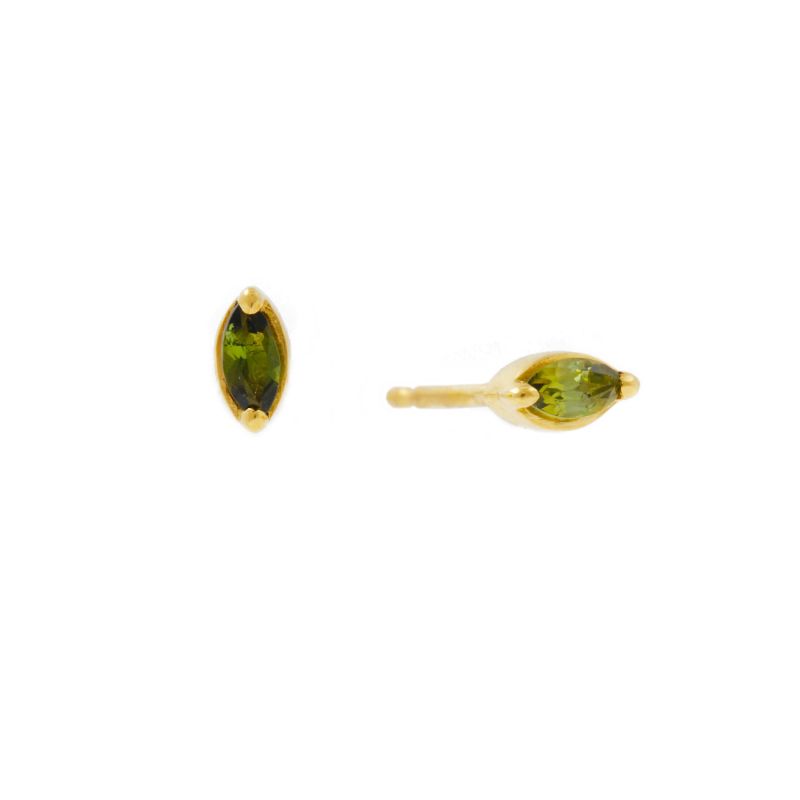 Green Tourmaline Leaf Stud Earrings - Gold image