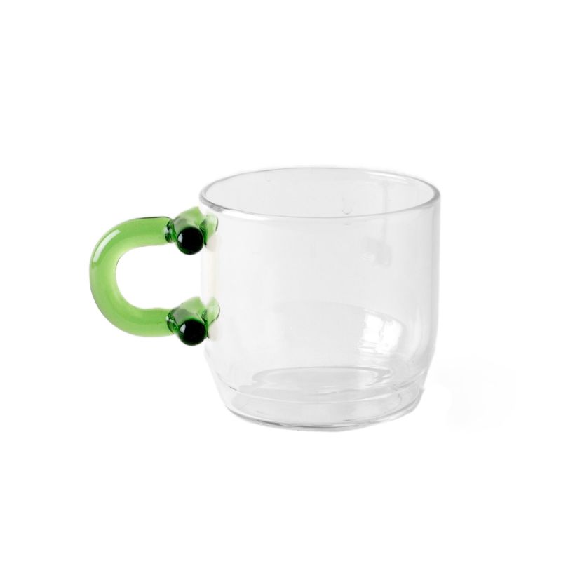 "Tea Time" Coffee & Tea Glass Cup  With Ring-Shaped Handle - Green image