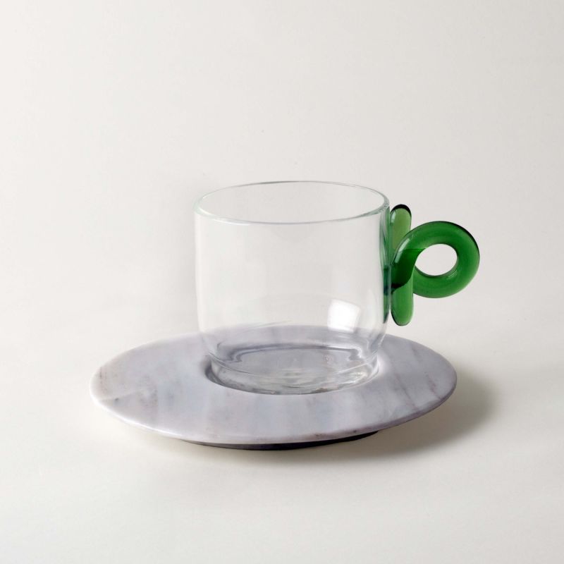 "Tea Time" Coffee & Tea Glass Cup  With Spiral Handle - Green image