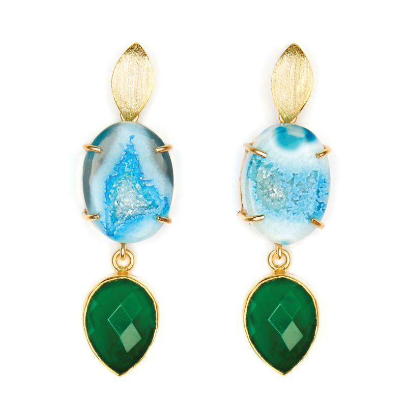 Blue Agate & Green Onyx Cocktail Earrings image