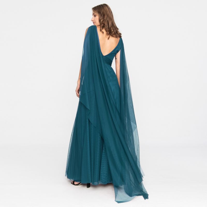 Terracotta Tulle Evening Gown Petrol Blue image