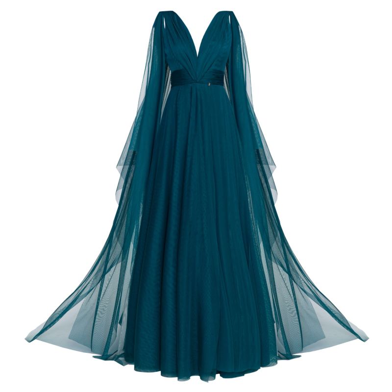 Terracotta Tulle Evening Gown Petrol Blue image