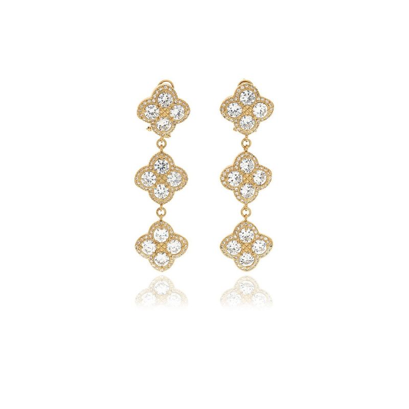 Gold Chandelier Diamond Flower Long Earrings image