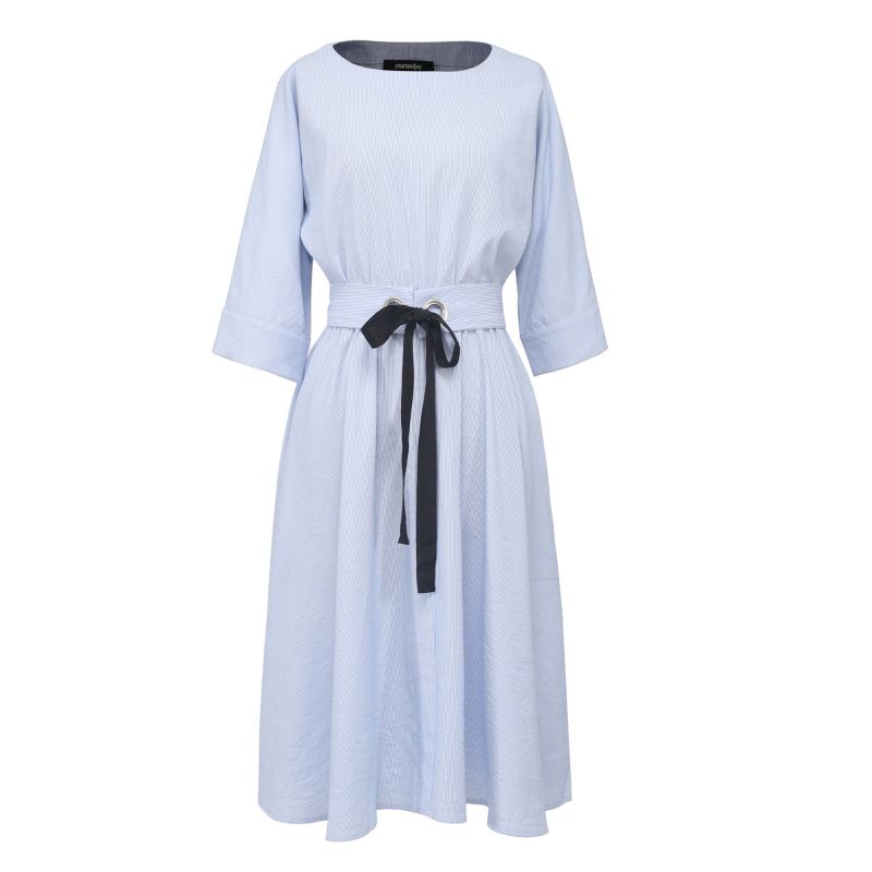 Wide-Belt Flared Dress -Blue image