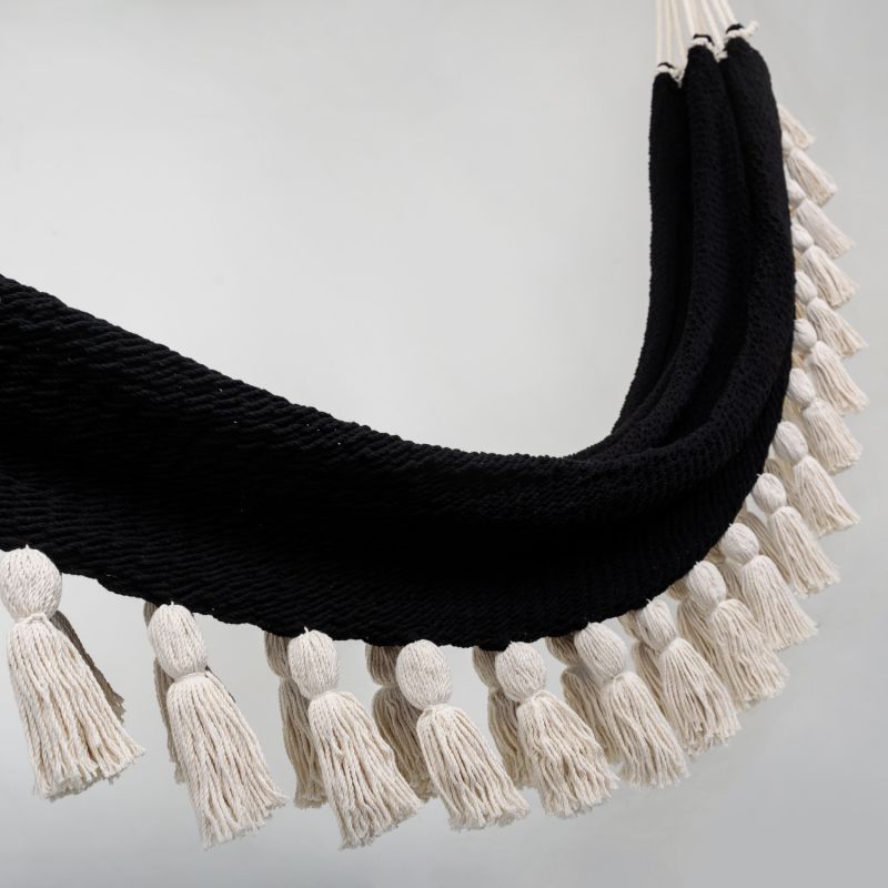 Boho Black Cotton Hammock With Tassels image