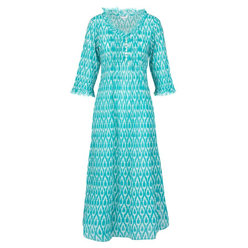 Cotton Maxi Annabel Dress In Aqua Ikat image