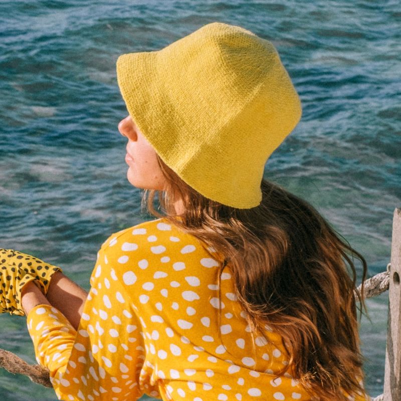 Florette Crochet Bucket Hat In Yellow image