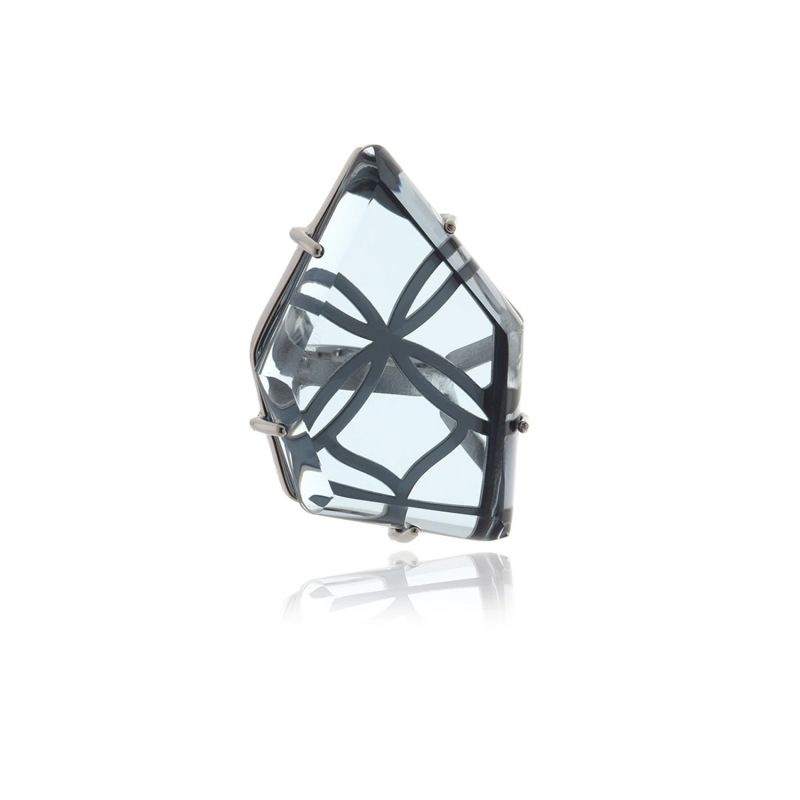 Silver Signature Asymmetric Crystal Ring image