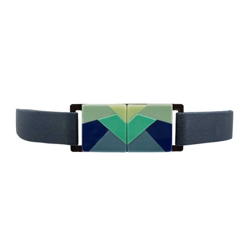 Stretch Belt With Acrylic Buckle - Blue & Green image