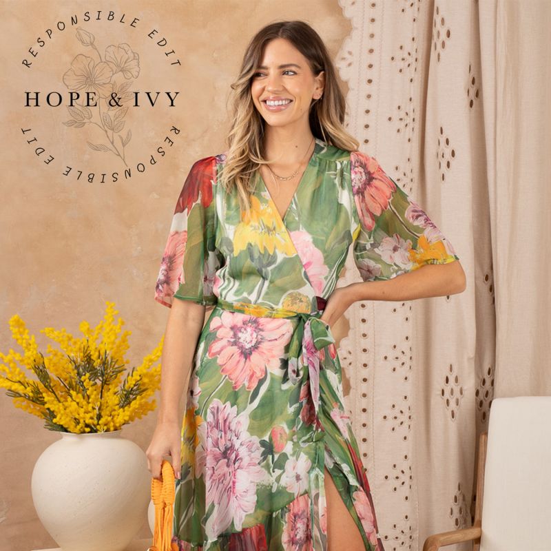 The Amira Flutter Sleeve Maxi Wrap Dress With Tie Waist image