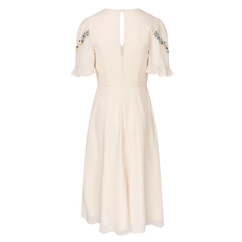 The Astrid Embroidered Button Front Midi Dress With Frill Sleeve image