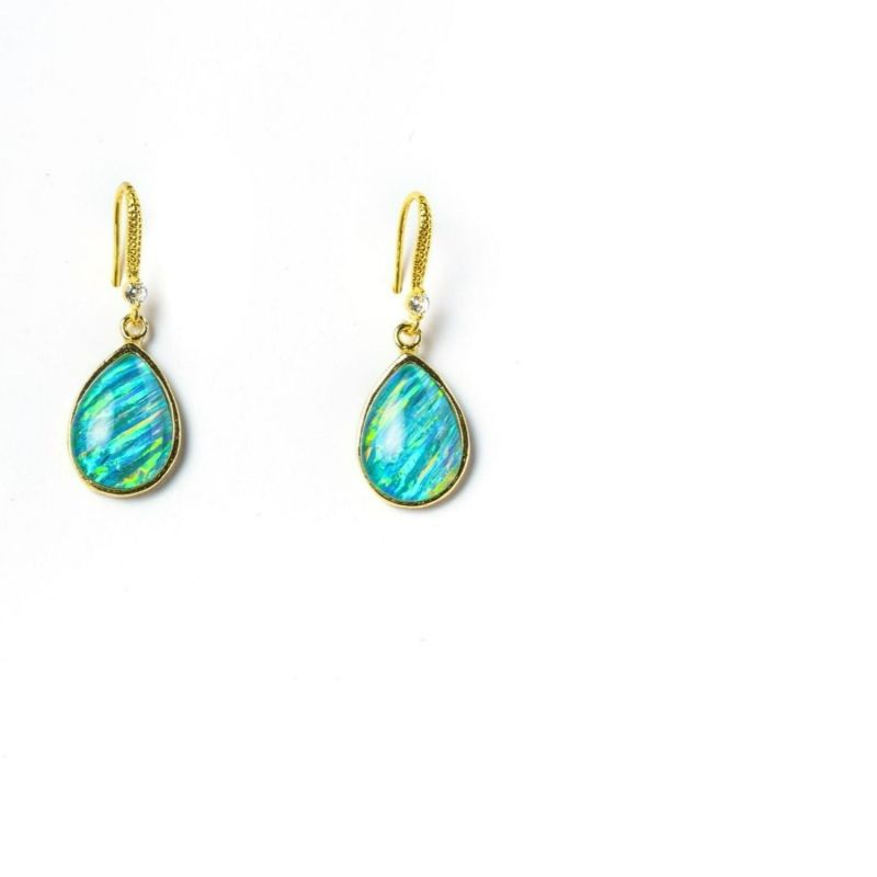 Bejeweled Earrings Dangle & Drop Opal Hook Teardrop- Blue, Gold, Green, Pink & Purple image