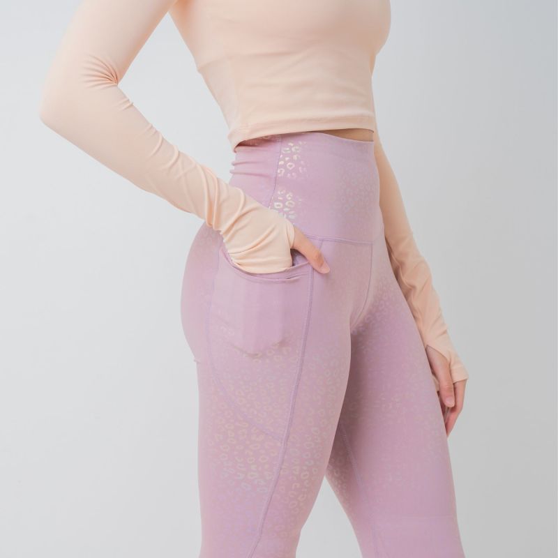 The Bella, Pink Embossed Iridescent Animal Print Knee Padded Leggings image