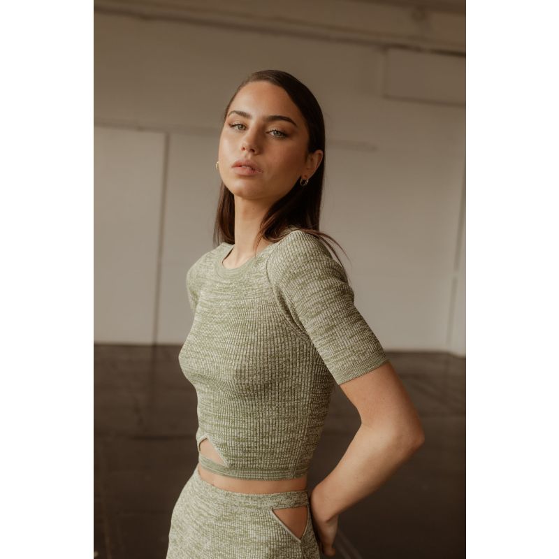 The Cut It Out Crop Knit Top - Olive & Cream image