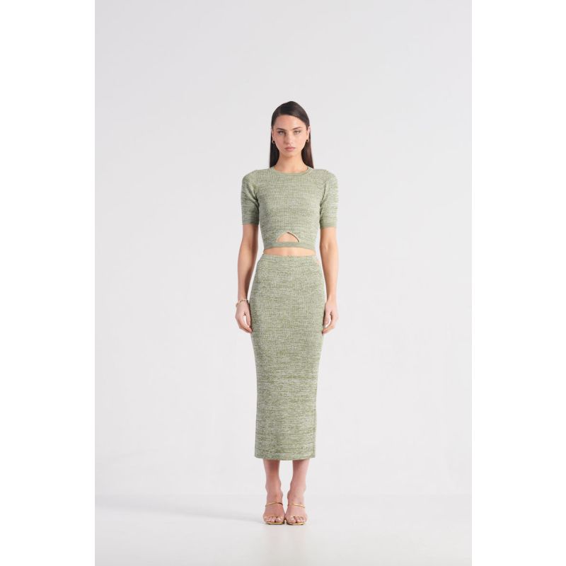 The Cut It Out Crop Knit Top - Olive & Cream image