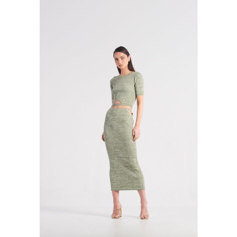 The Cut It Out Knit Skirt - Olive & Cream image