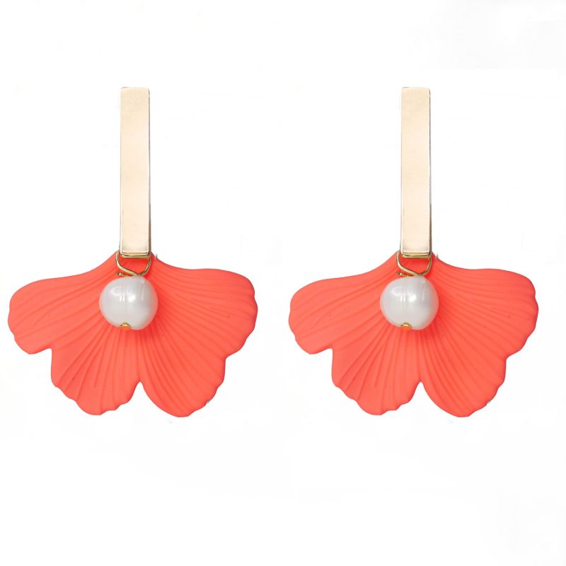 The Daphne Gold Bar & Coral Ginkgo Statement Earrings image