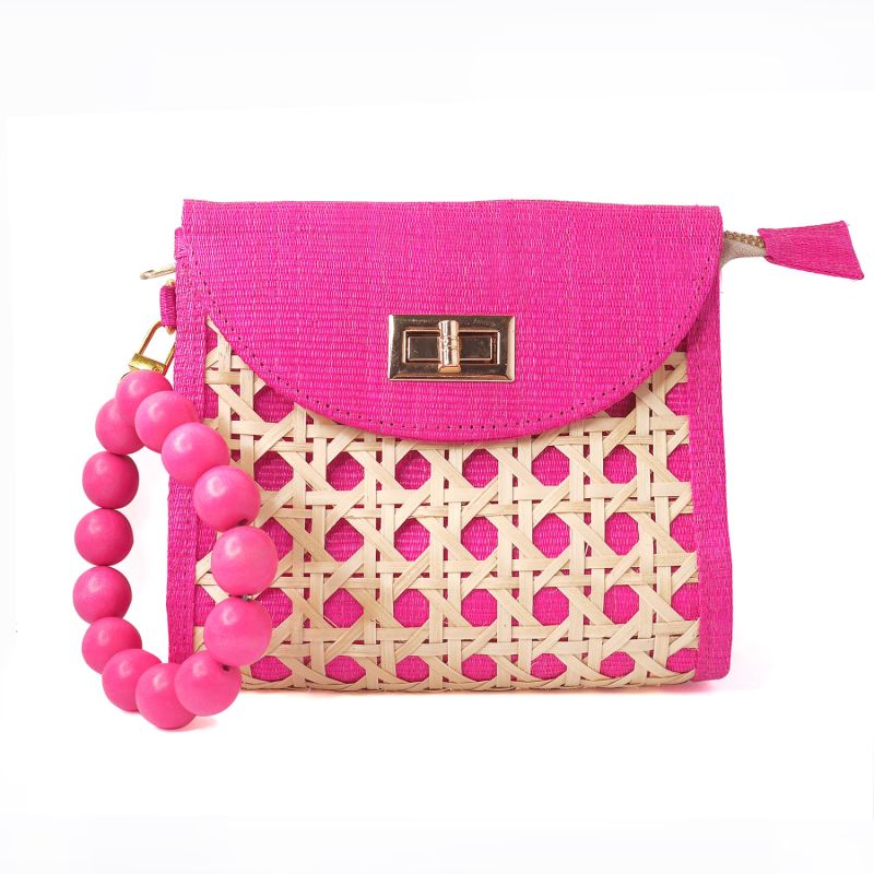 The Davina Pink Bead & Woven Rattan Purse image