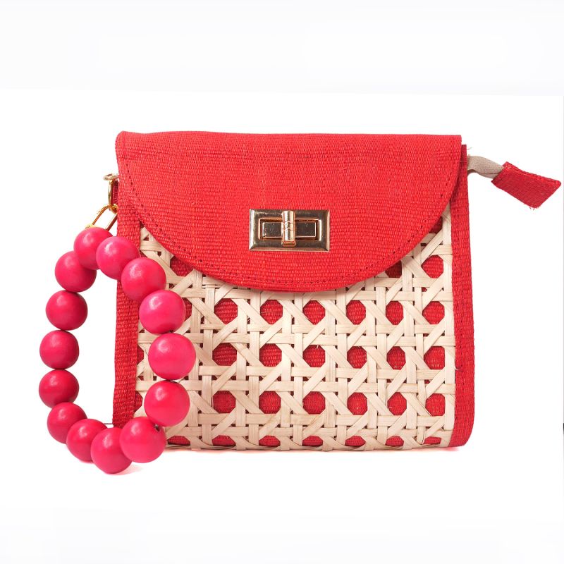 The Davina Red Bead Woven Rattan Purse image