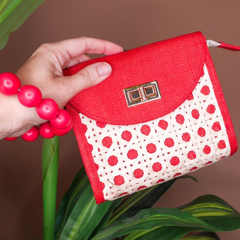 The Davina Red Bead Woven Rattan Purse image