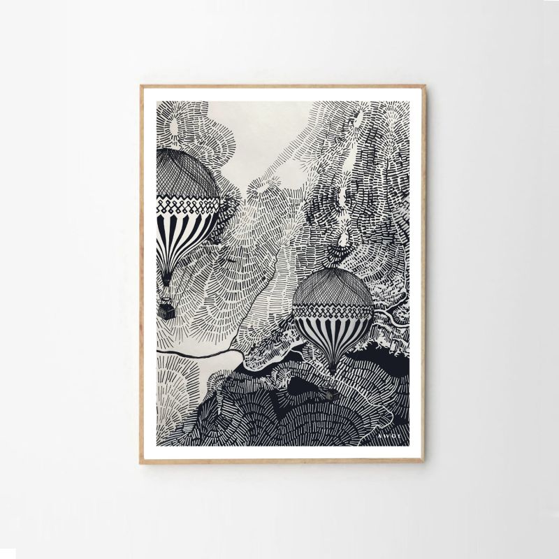 The Dreamer: Vintage Travel In The Sky With Hot Air Balloons, Travel Art Print image