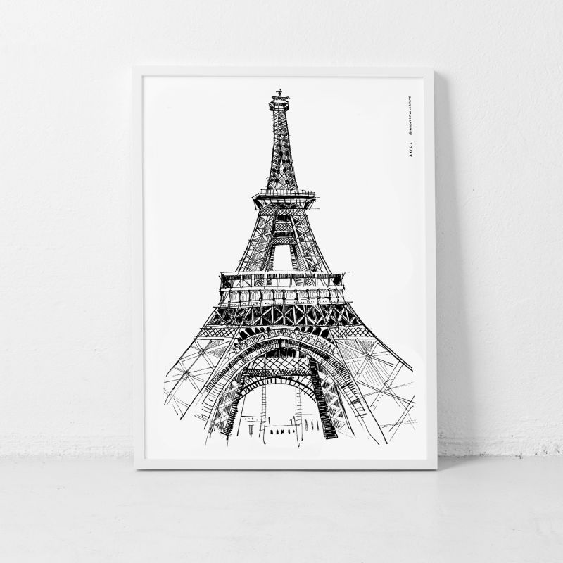 Paris Wall Art, Eiffel Tower In Black And White Art Print: France Travel Poster image