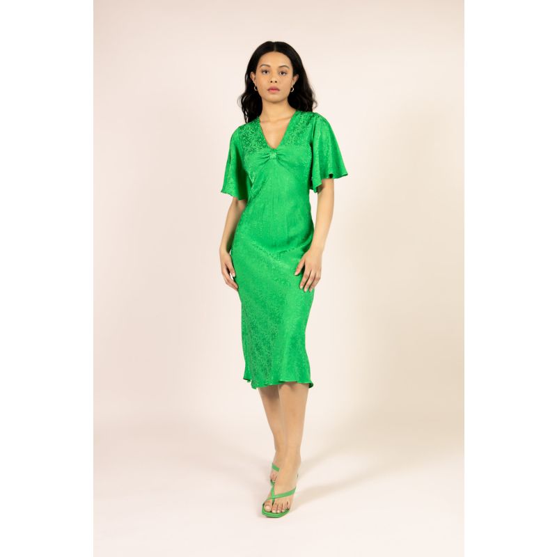 The Elouise Midi Dress In Green Floral Satin image