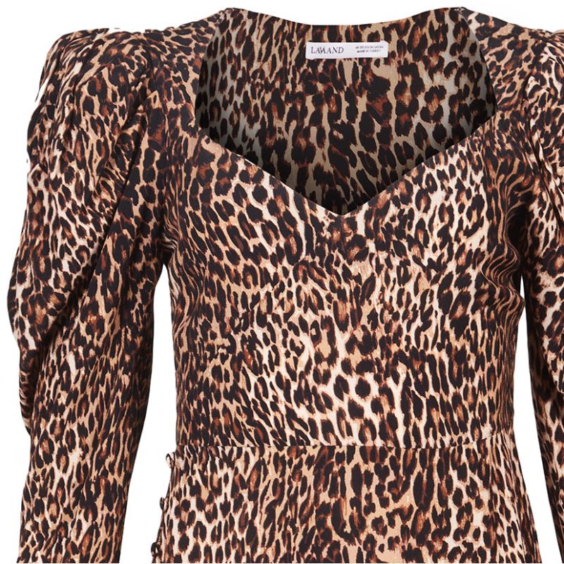 The Genevieve Midi Dress Puff Sleeve In Leopard image