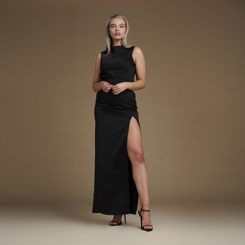 Vest Floor Length Satin Dress - Harriet In Black image