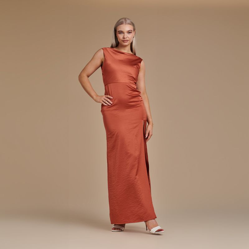 Vest Floor Length Satin Dress - Harriet In Burnt Orange image