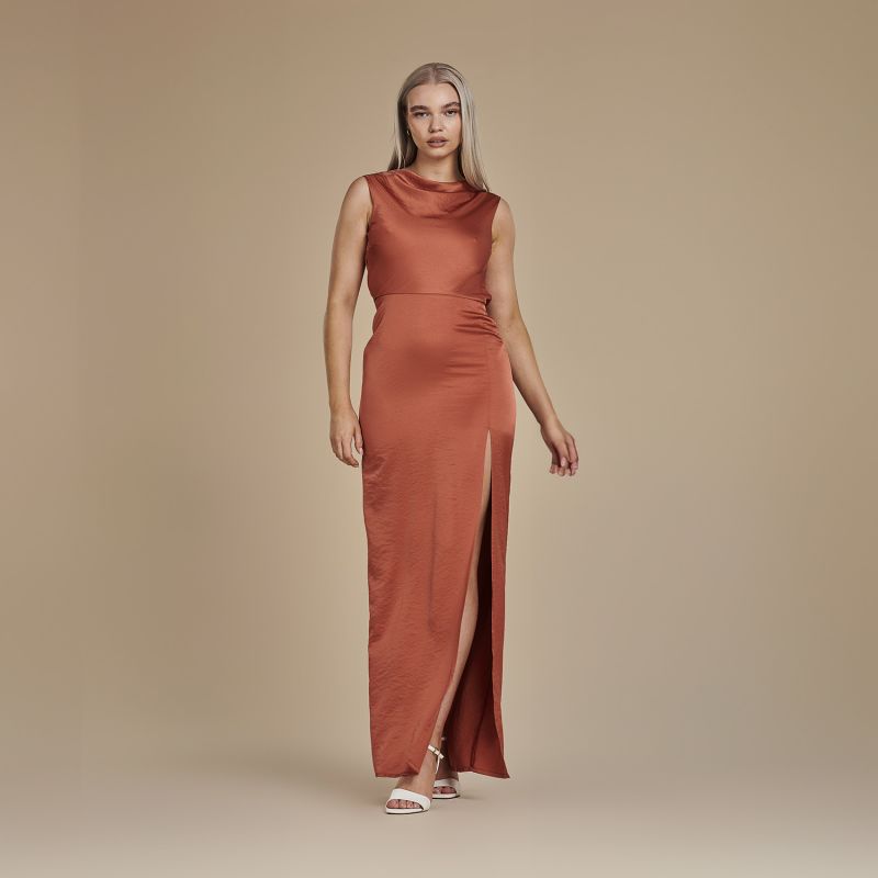 Vest Floor Length Satin Dress - Harriet In Burnt Orange image