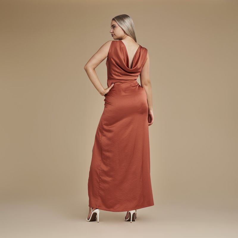 Vest Floor Length Satin Dress - Harriet In Burnt Orange image