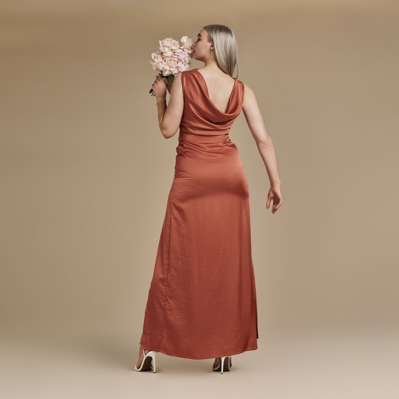 Vest Floor Length Satin Dress - Harriet In Burnt Orange image