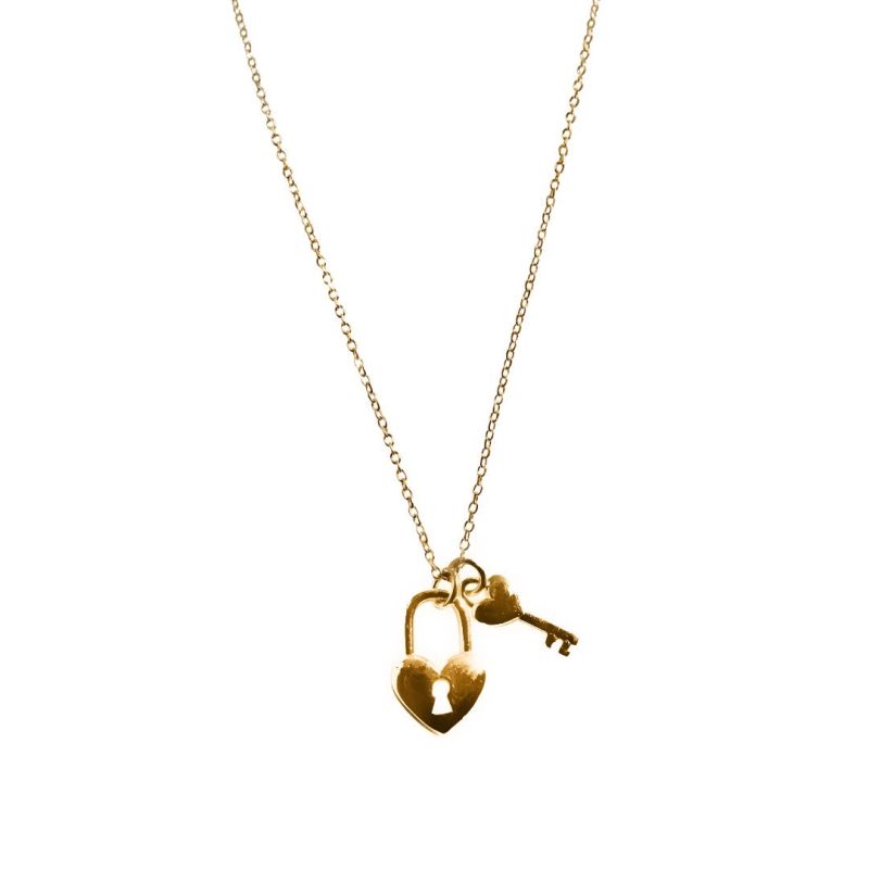 The Heart Series Gold Heart Lock Key Necklace FV Jewellery